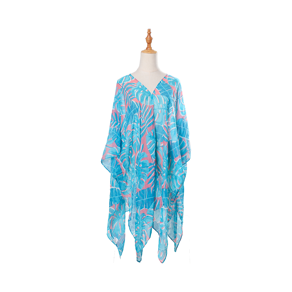 Kimono baju renang penutup pantai wanita 100% Voile dengan motif bunga bohemian, pakaian resor kasual longgar