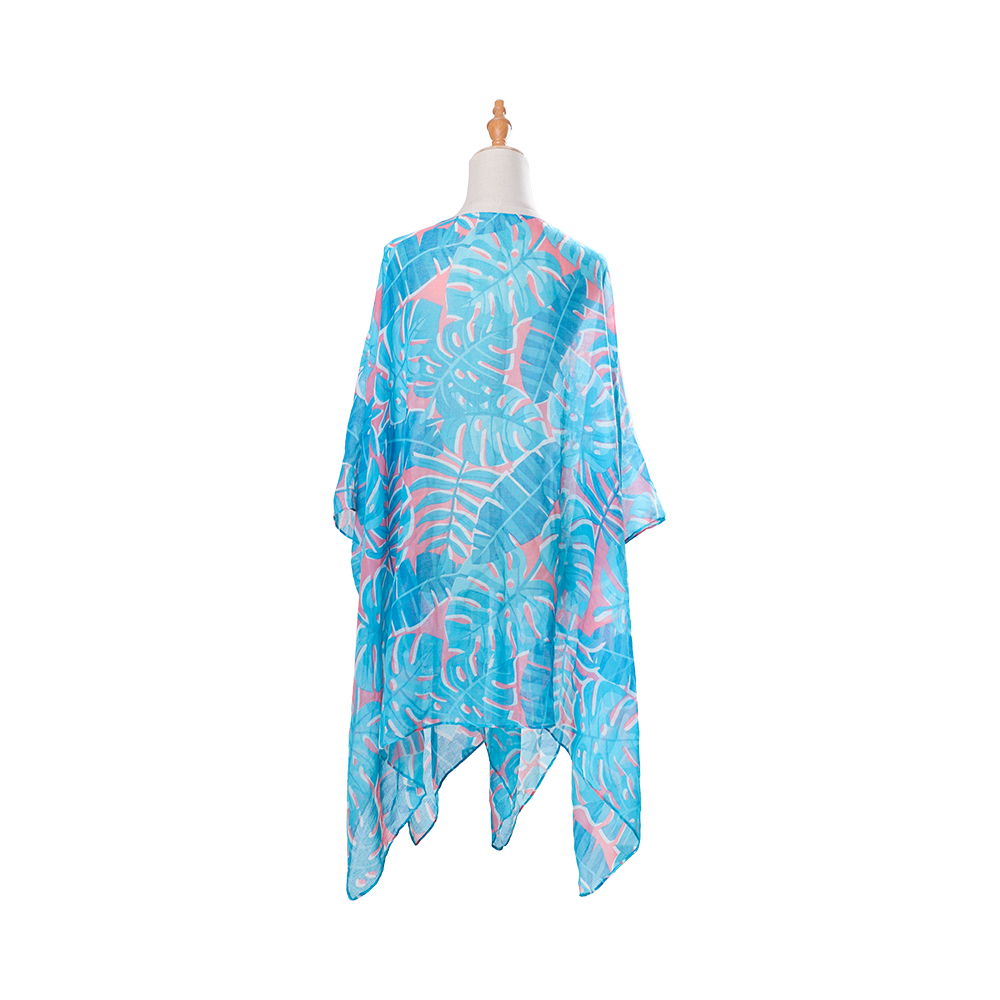 Kimono baju renang penutup pantai wanita 100% Voile dengan motif bunga bohemian, pakaian resor kasual longgar