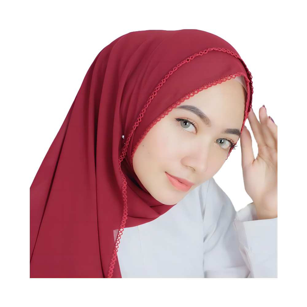 Jilbab Muslim Jersey Mutiara Sifon Wanita, Syal Turqu Tepi Gigi Melengkung, Syal Wanita